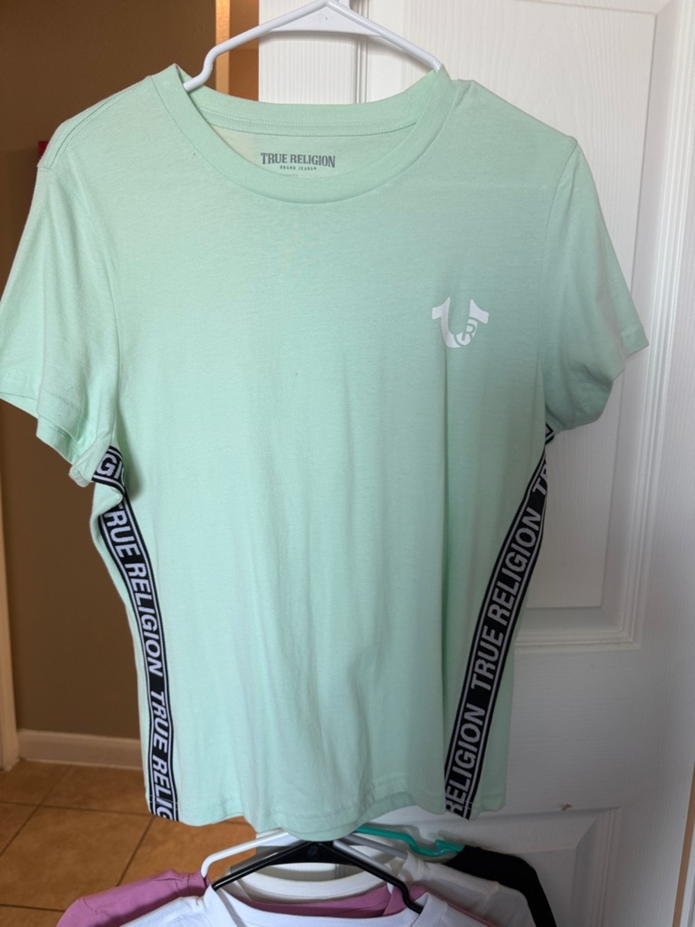 True Religion Mint Green Short Sleeve Tee with Logo Print